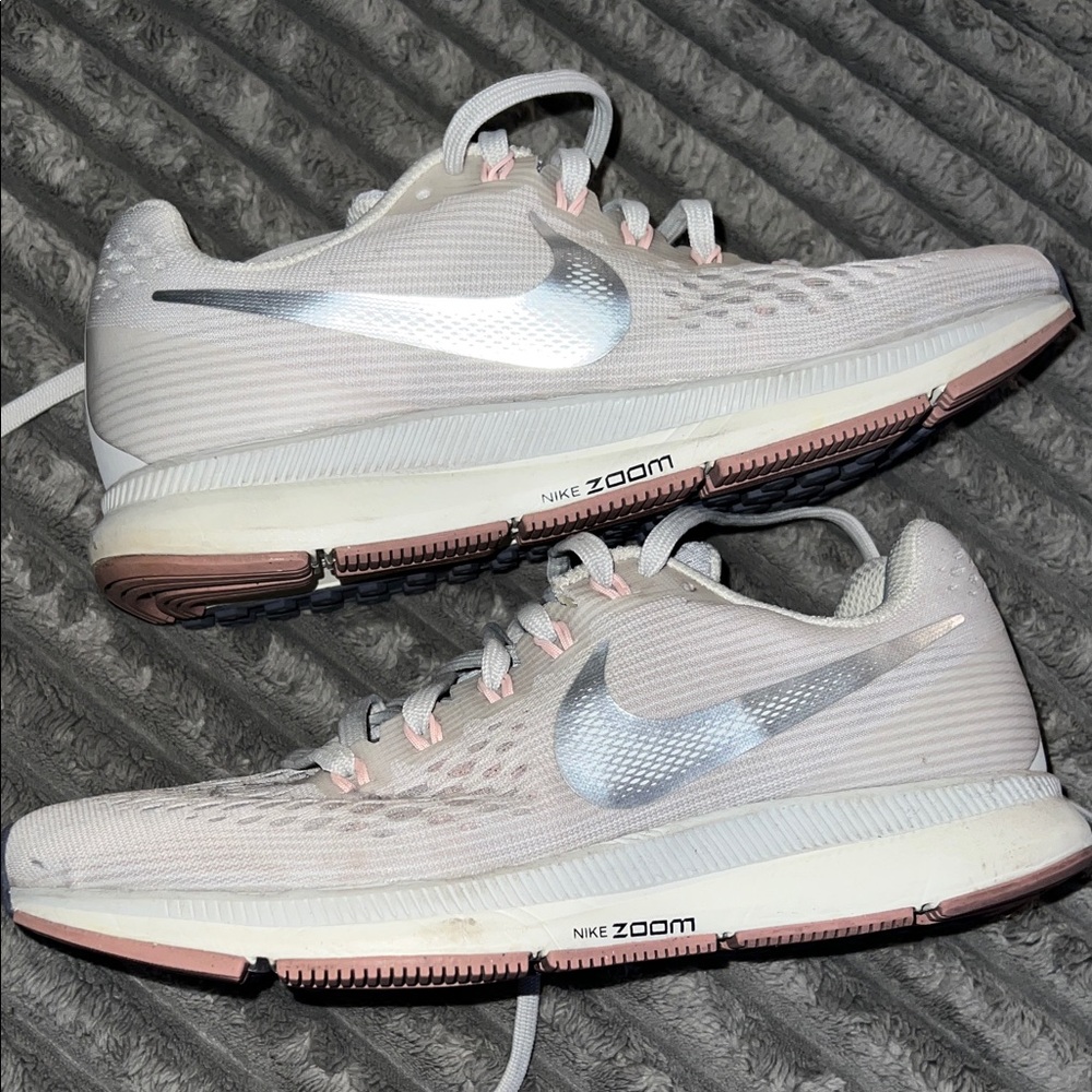 Nike zoom Women's Cream and Silver with pink accents Running Shoes